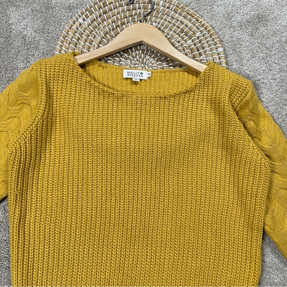 Molly Bracken Women’s Cable Knit Sweater Longsleeve Boat Neck Boho in Yellow XS - Picture 3 of 11